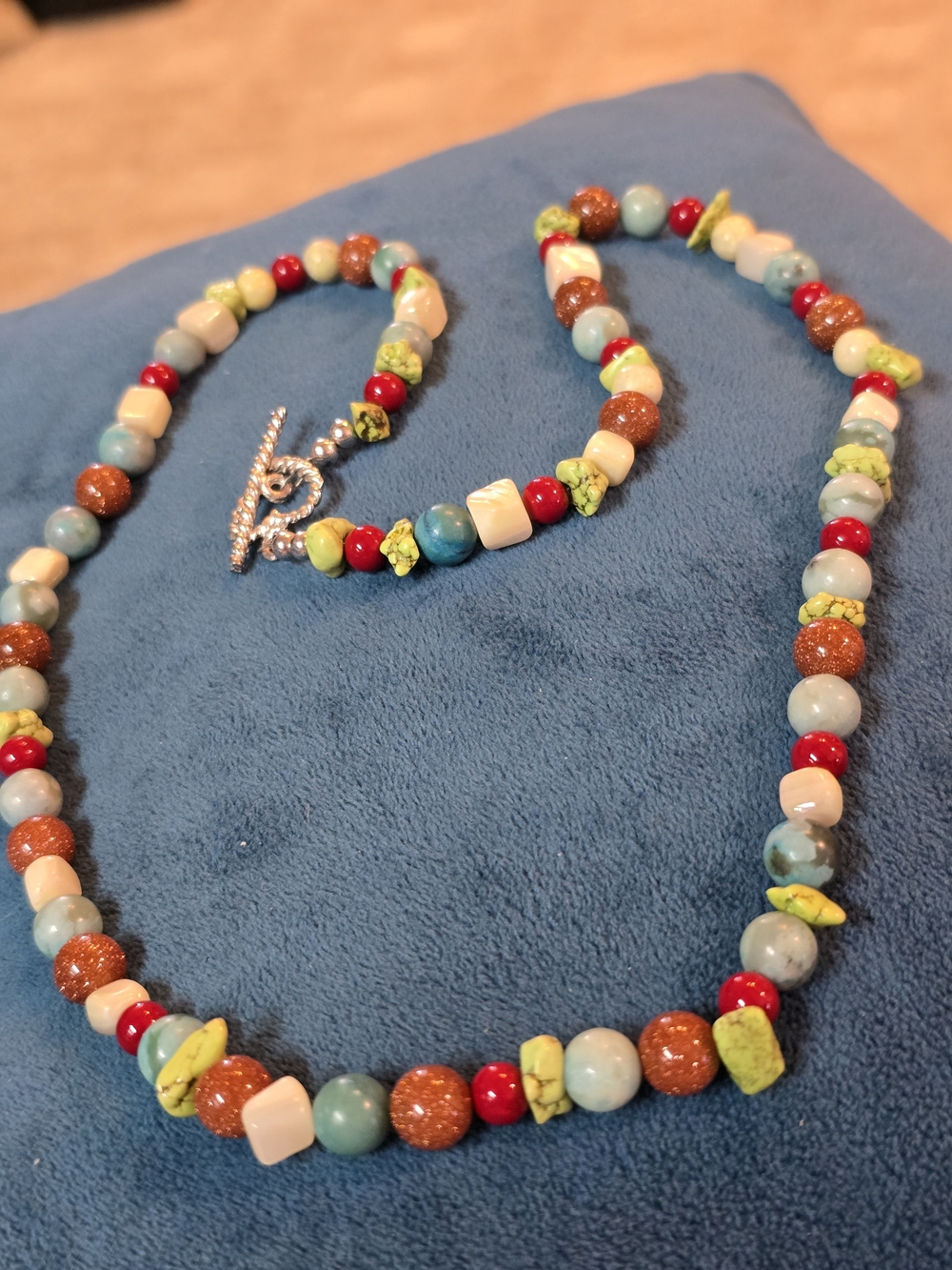 Handcrafted Multicolor Sandstone, Coral, Turquoise, & Mother Of Pearl Necklace